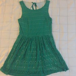 Anthropologie green sleeveless eyelet dress